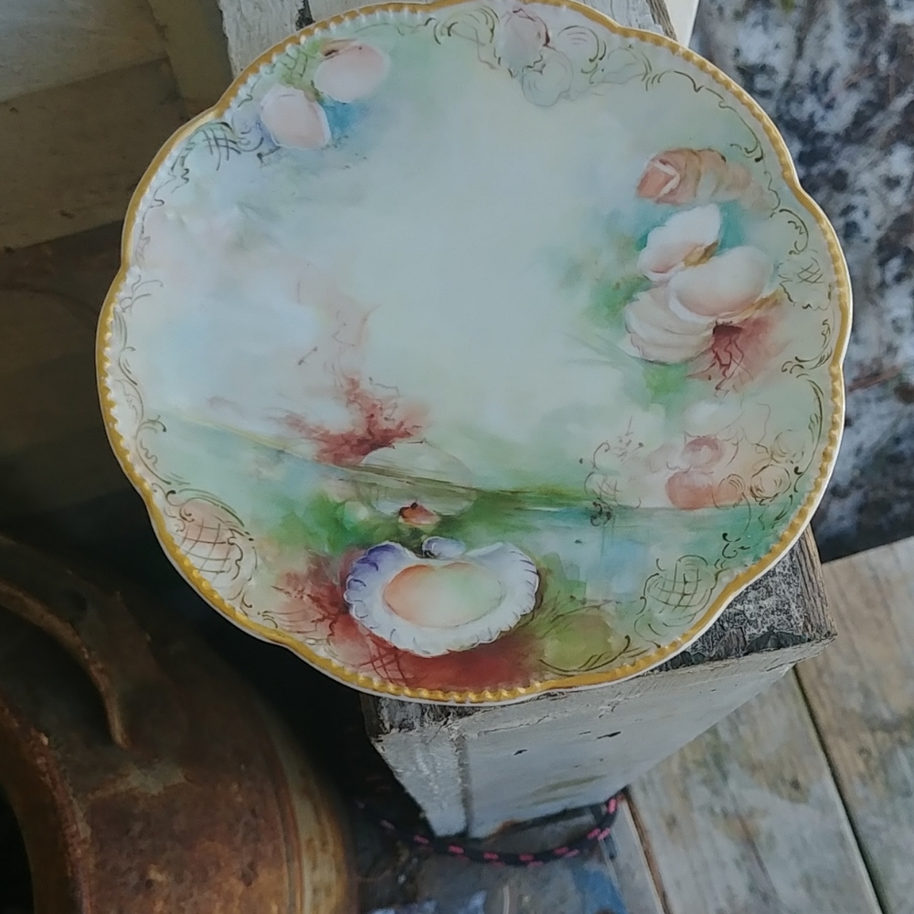 Antique AK Limoges h.p. sea life plate